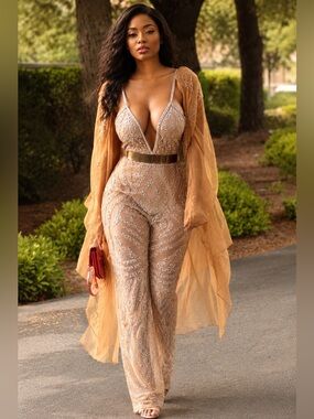 Embellished Nude Plunge Jumpsuit
Sequin Plunge
